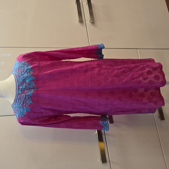 Sulu Collection Sabrina Cotton Boho Embroidered Tunic Pink & Turquoise Size 6 - Picture 6 of 9